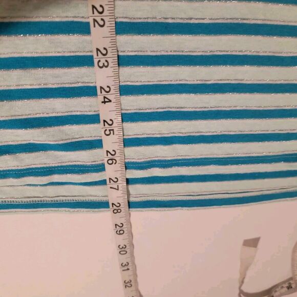 Talbots Plus Linen Striped Blouse Womens Size 3x Blue Metallic Top - Picture 6 of 6